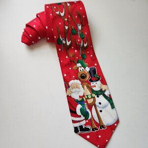 Christmas Holiday Novelty Tie Featuring Santa Reindeer & Snowman  HALLMARK